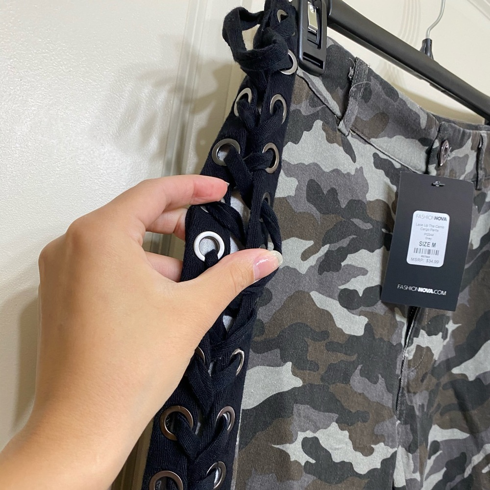 Lace Up Camo Cargo Pants